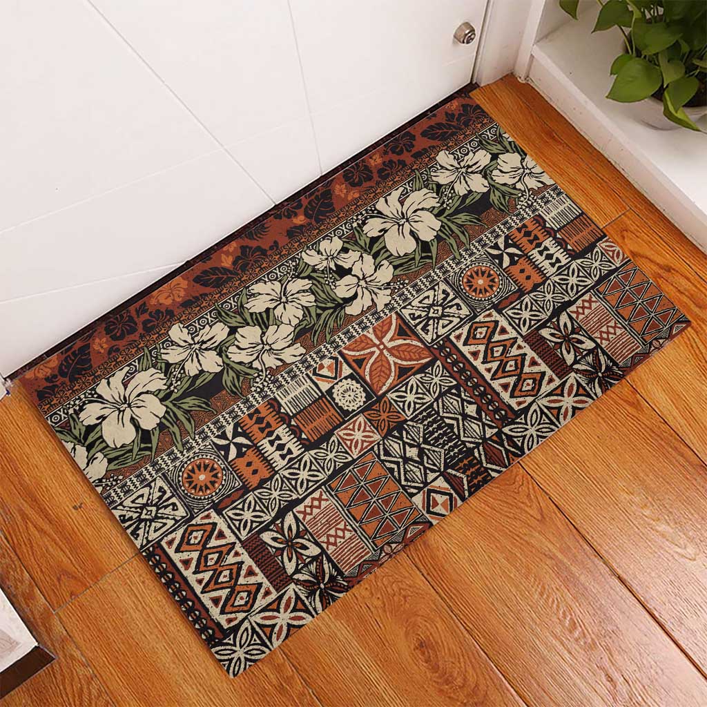 Pacific Hibiscus Tapa Tribal Vintage Rubber Doormat Brown Motif LT9 - Polynesian Pride