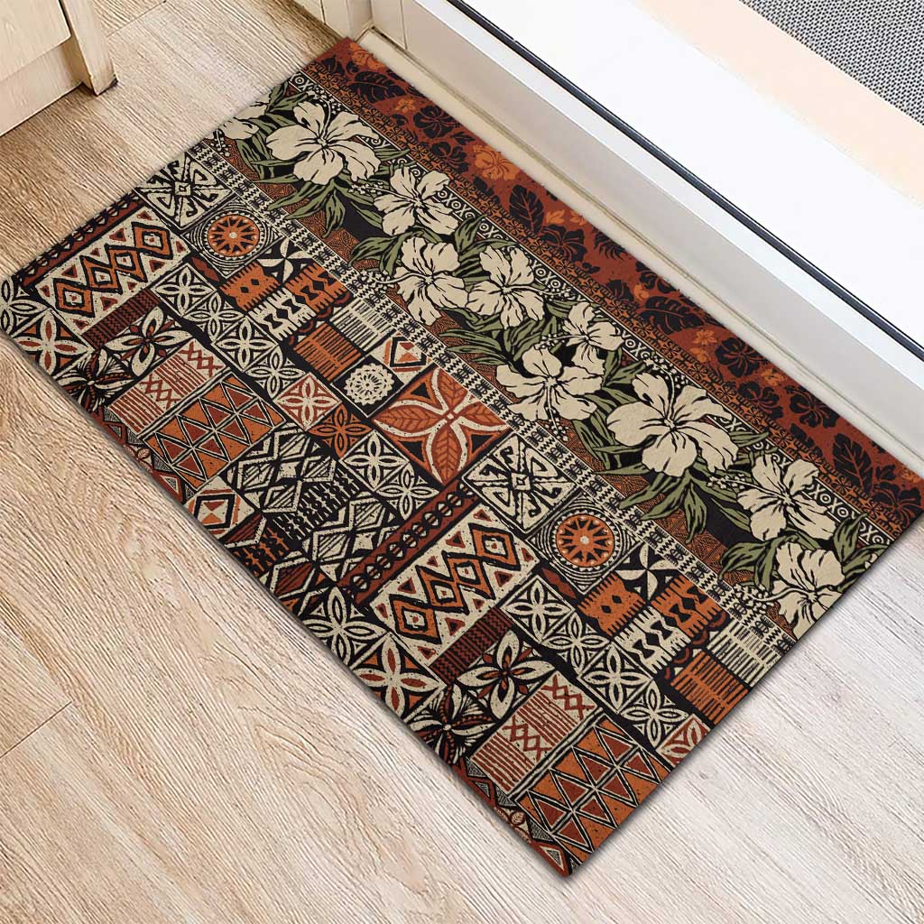 Pacific Hibiscus Tapa Tribal Vintage Rubber Doormat Brown Motif LT9 - Polynesian Pride
