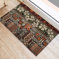 Pacific Hibiscus Tapa Tribal Vintage Rubber Doormat Brown Motif LT9 - Polynesian Pride