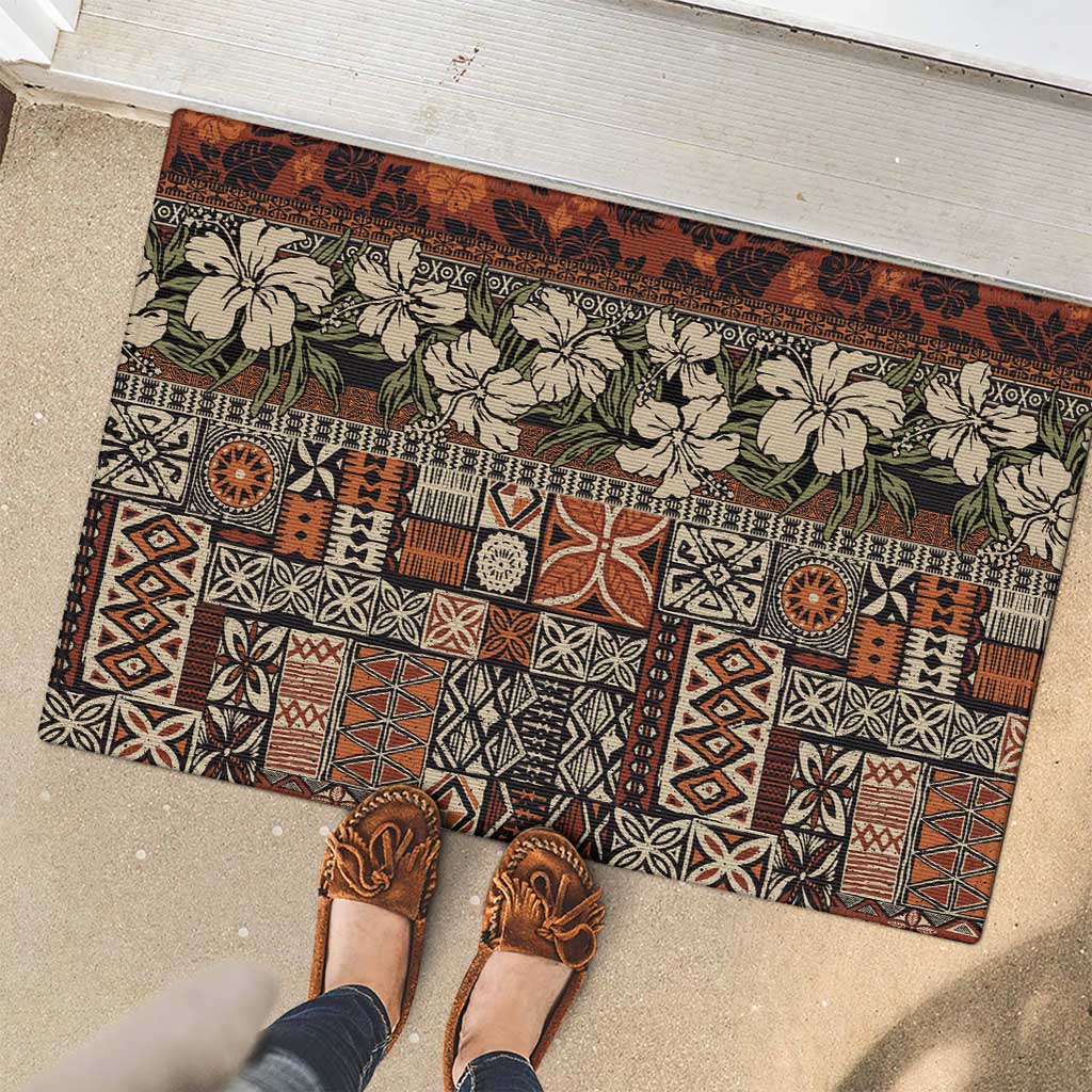 Pacific Hibiscus Tapa Tribal Vintage Rubber Doormat Brown Motif LT9 - Polynesian Pride
