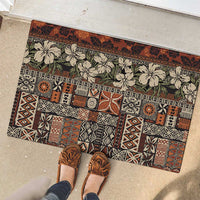 Pacific Hibiscus Tapa Tribal Vintage Rubber Doormat Brown Motif LT9 - Polynesian Pride