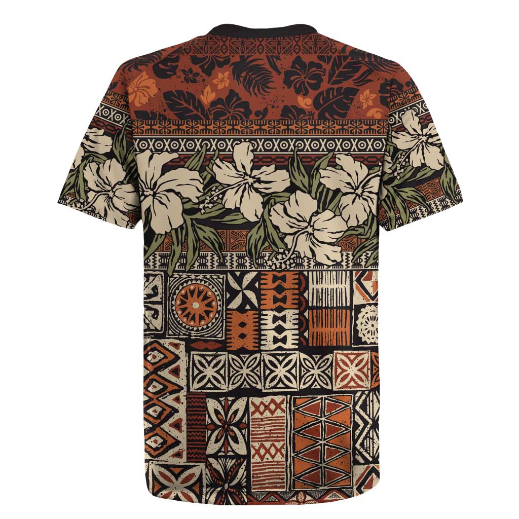 Pacific Hibiscus Tapa Tribal Vintage Rugby Jersey Brown Motif