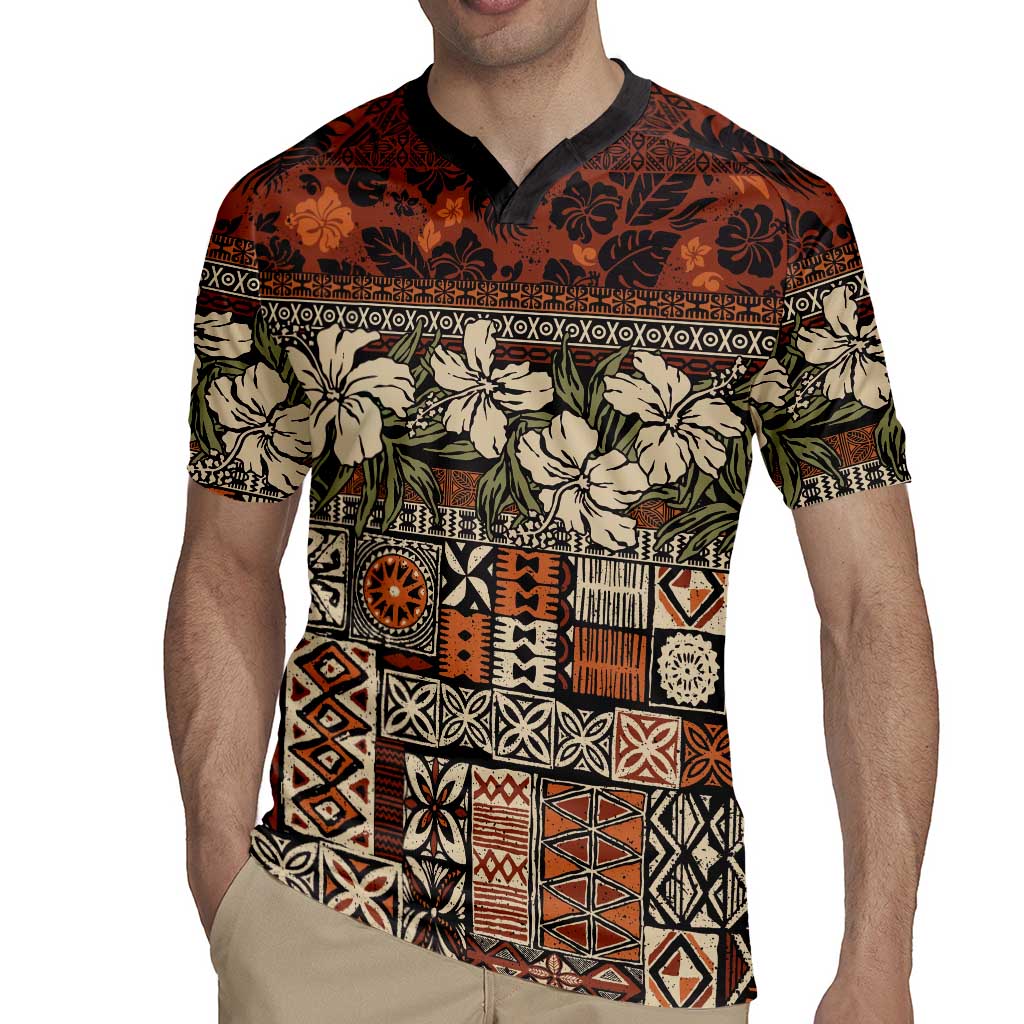 Pacific Hibiscus Tapa Tribal Vintage Rugby Jersey Brown Motif