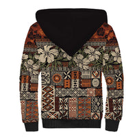 Pacific Hibiscus Tapa Tribal Vintage Sherpa Hoodie Brown Motif LT9 - Polynesian Pride