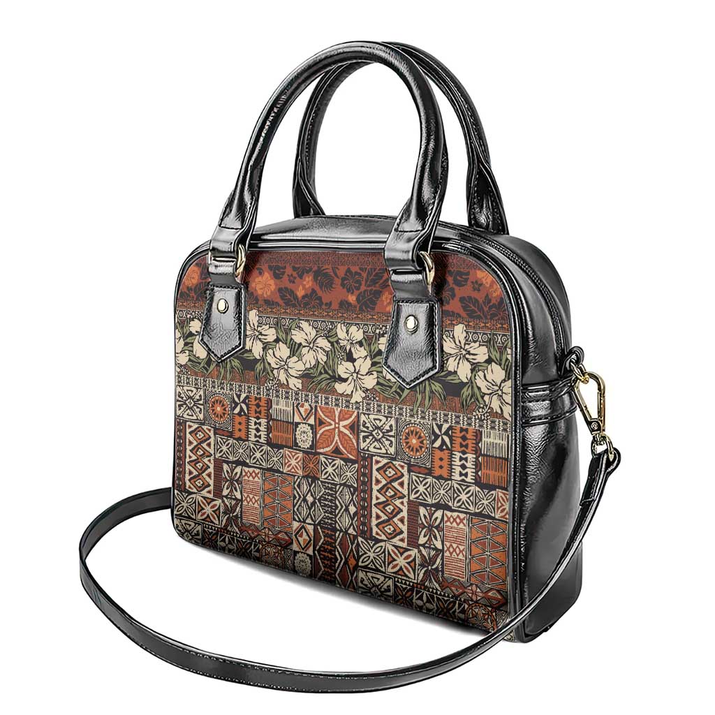 Pacific Hibiscus Tapa Tribal Vintage Shoulder Handbag Brown Motif
