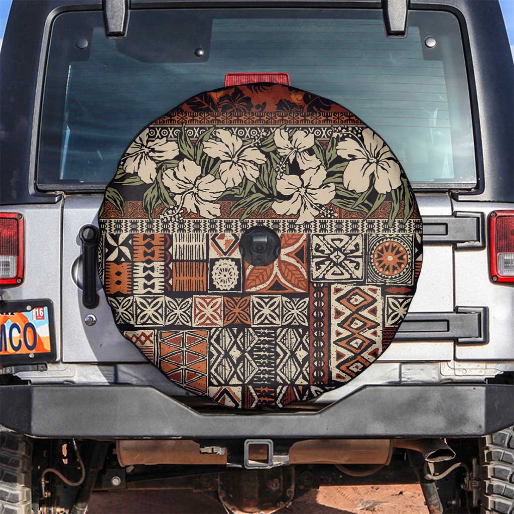 Pacific Hibiscus Tapa Tribal Vintage Spare Tire Cover Brown Motif LT9 Brown - Polynesian Pride