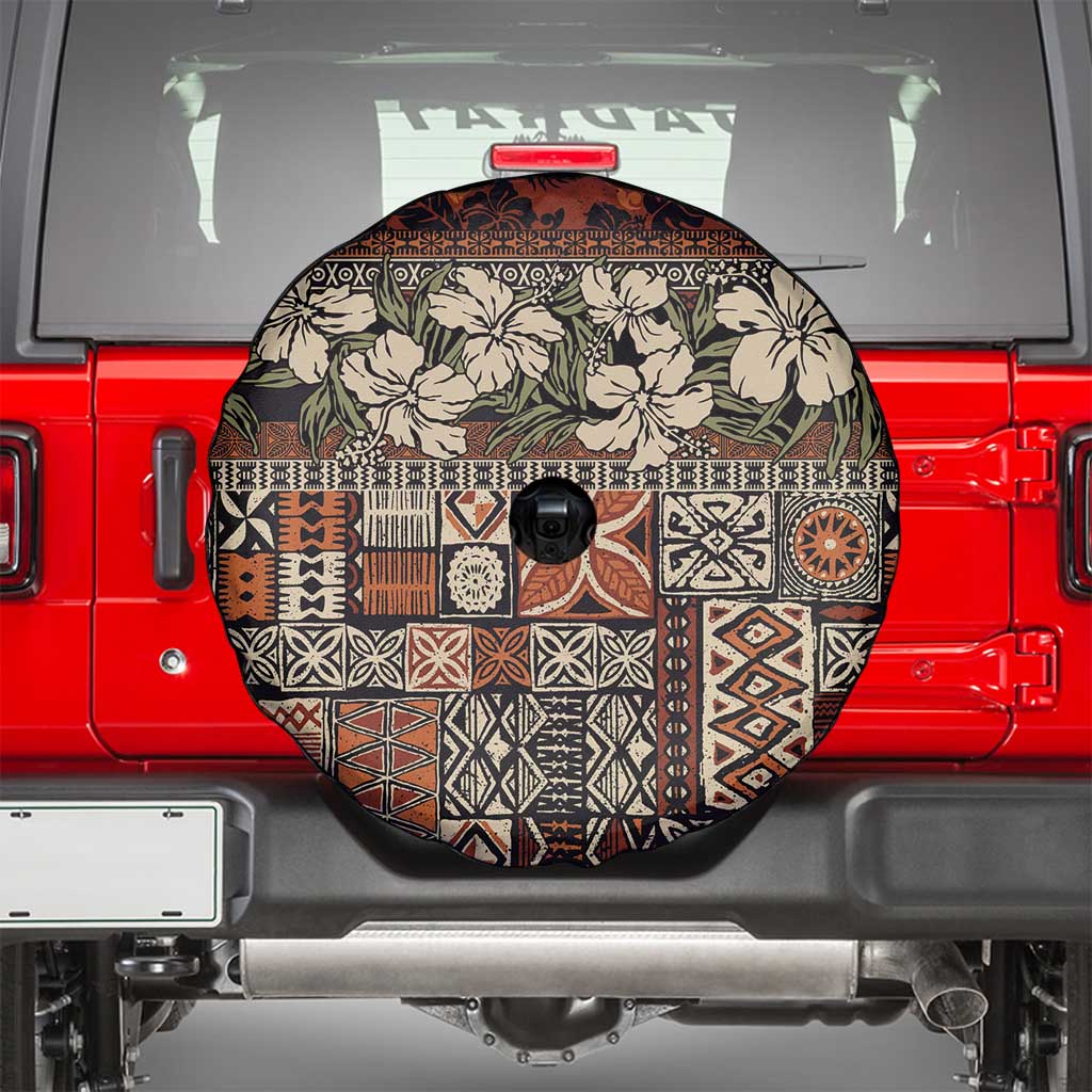 Pacific Hibiscus Tapa Tribal Vintage Spare Tire Cover Brown Motif LT9 - Polynesian Pride