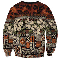 Pacific Hibiscus Tapa Tribal Vintage Sweatshirt Brown Motif LT9 - Polynesian Pride