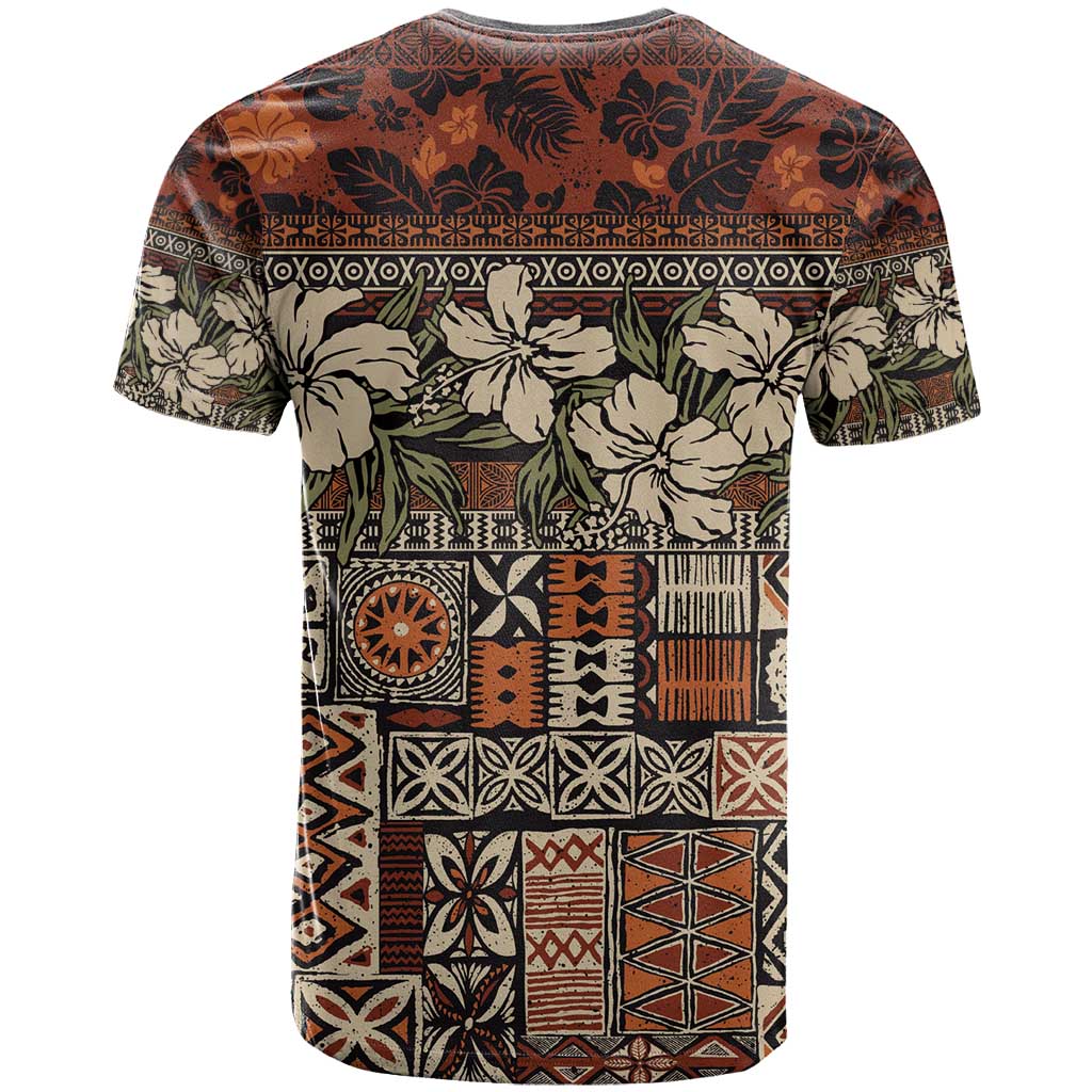 Pacific Hibiscus Tapa Tribal Vintage T Shirt Brown Motif LT9 - Polynesian Pride