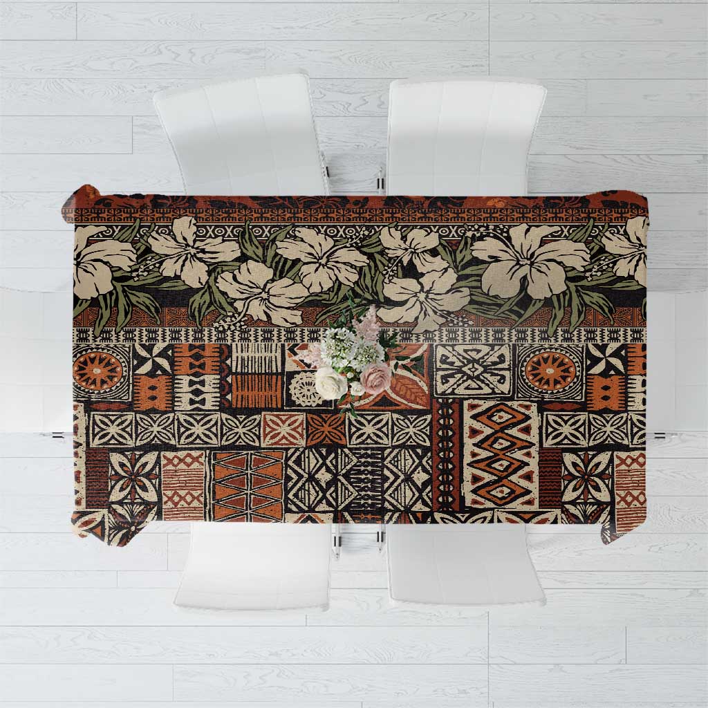 Pacific Hibiscus Tapa Tribal Vintage Tablecloth Brown Motif LT9 Brown - Polynesian Pride
