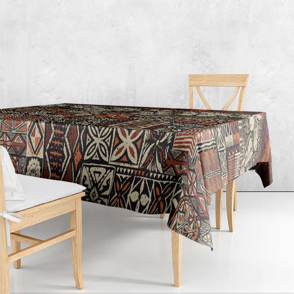 Pacific Hibiscus Tapa Tribal Vintage Tablecloth Brown Motif LT9 - Polynesian Pride