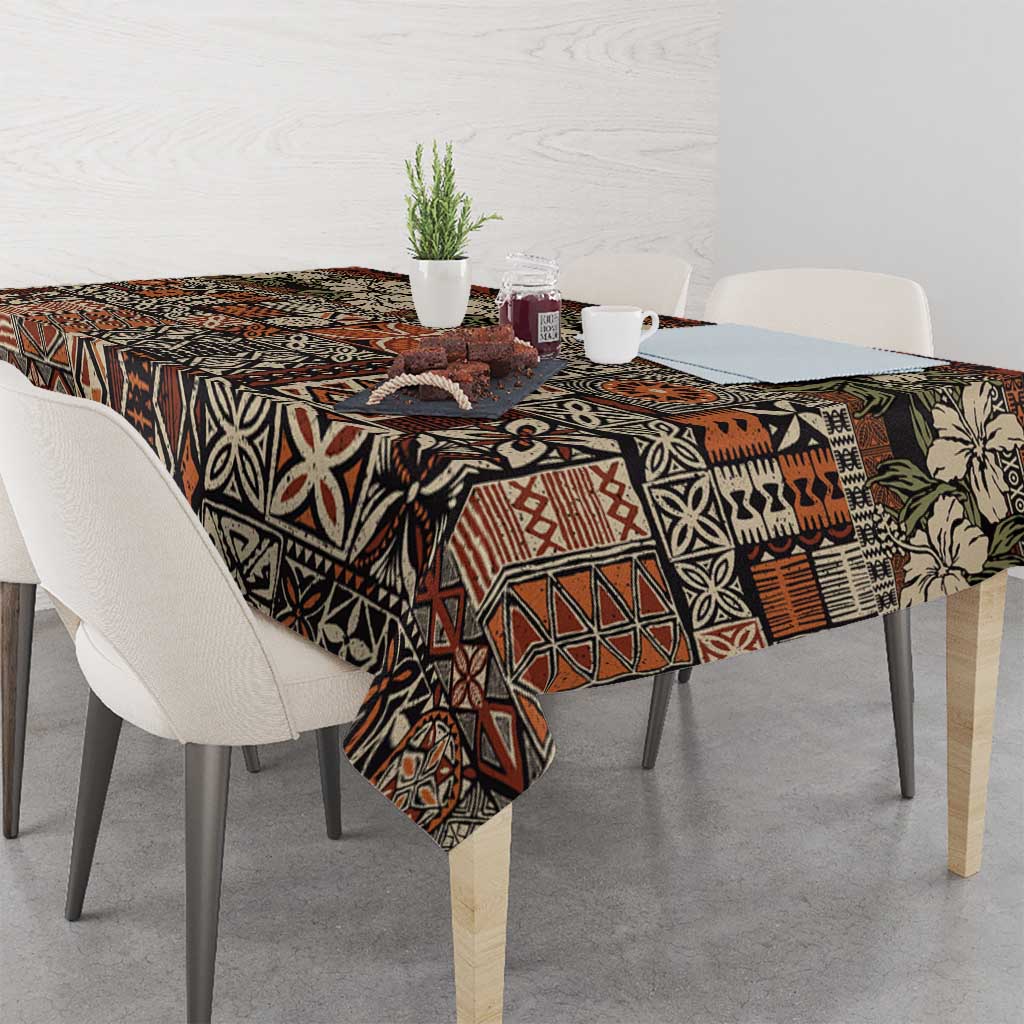 Pacific Hibiscus Tapa Tribal Vintage Tablecloth Brown Motif LT9 - Polynesian Pride