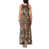 Pacific Hibiscus Tapa Tribal Vintage Tank Maxi Dress Brown Motif LT9 - Polynesian Pride