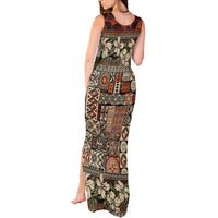 Pacific Hibiscus Tapa Tribal Vintage Tank Maxi Dress Brown Motif LT9 - Polynesian Pride