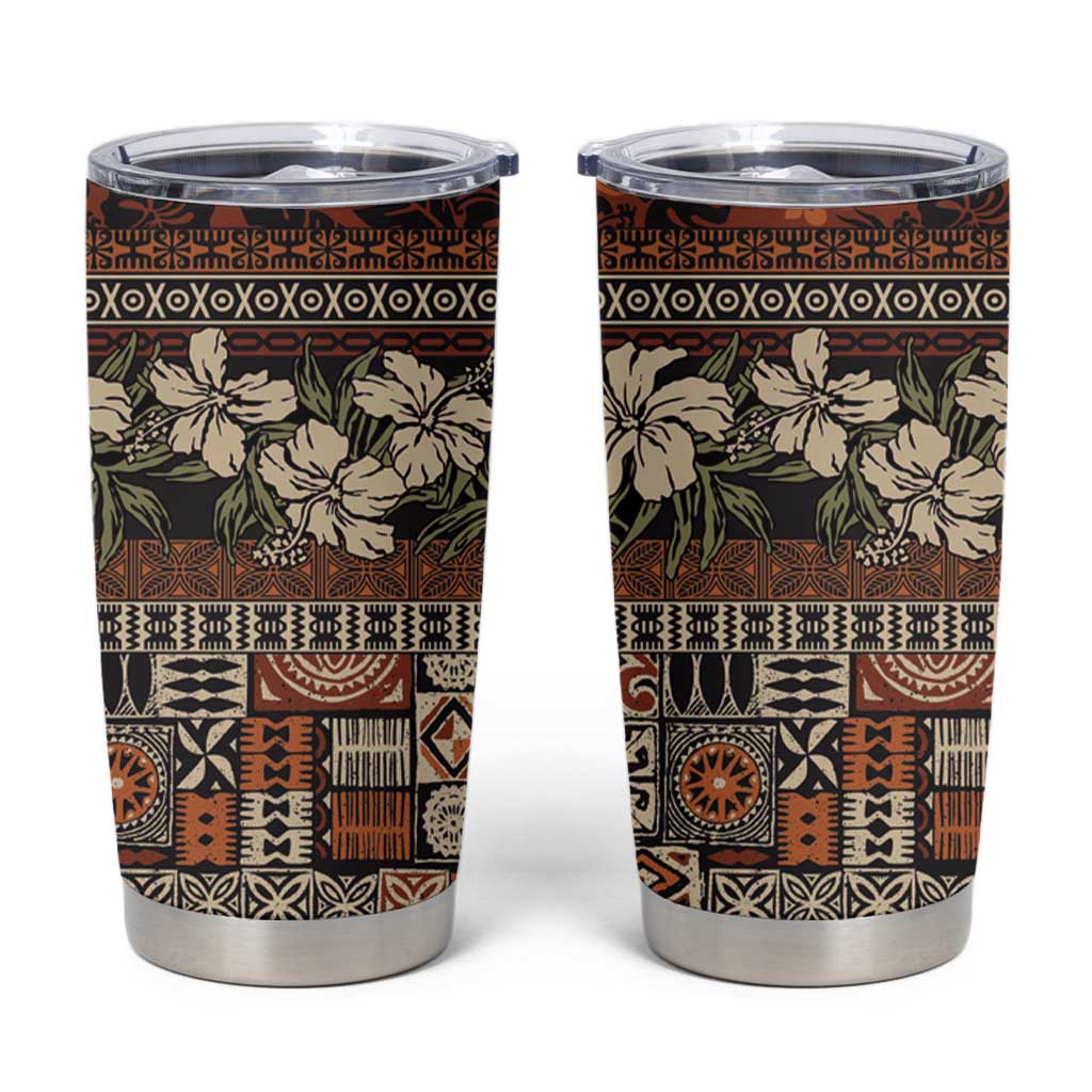 Pacific Hibiscus Tapa Tribal Vintage Tumbler Cup Brown Motif LT9 Brown - Polynesian Pride