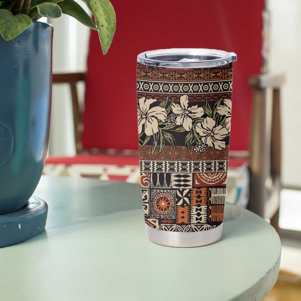 Pacific Hibiscus Tapa Tribal Vintage Tumbler Cup Brown Motif LT9 - Polynesian Pride