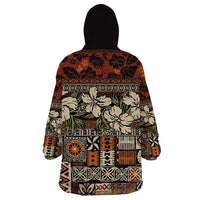 Pacific Hibiscus Tapa Tribal Vintage Wearable Blanket Hoodie Brown Motif LT9 - Polynesian Pride