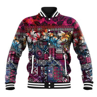 Pacific Hibiscus Tapa Tribal Vintage Baseball Jacket Pink Motif LT9 Unisex Pink - Polynesian Pride