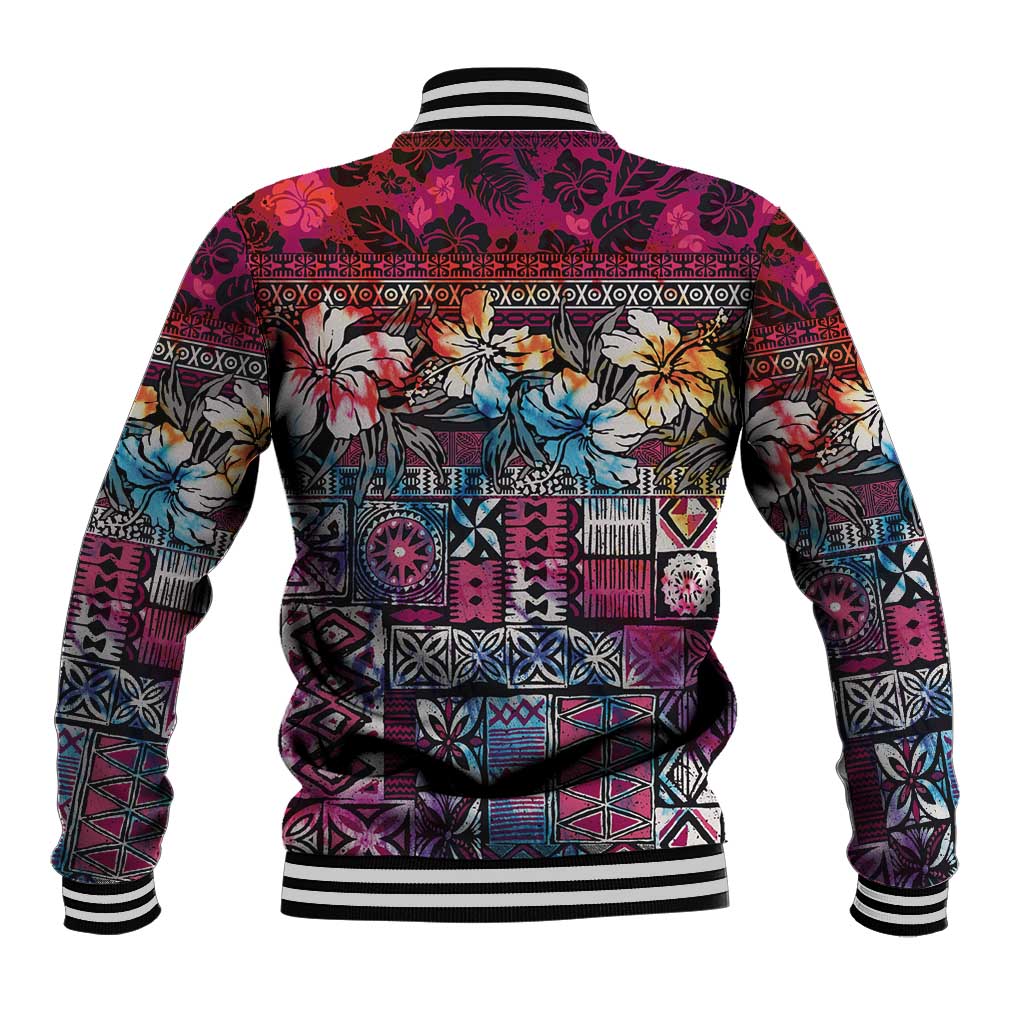 Pacific Hibiscus Tapa Tribal Vintage Baseball Jacket Pink Motif LT9 - Polynesian Pride