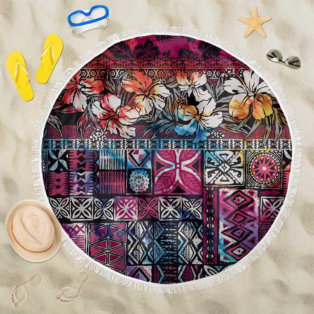 Pacific Hibiscus Tapa Tribal Vintage Beach Blanket Pink Motif LT9 One Size 150cm Pink - Polynesian Pride