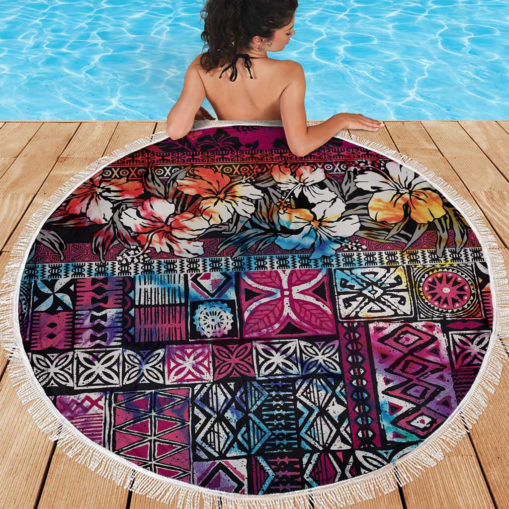 Pacific Hibiscus Tapa Tribal Vintage Beach Blanket Pink Motif LT9 - Polynesian Pride