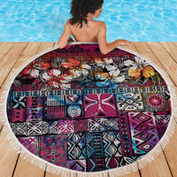 Pacific Hibiscus Tapa Tribal Vintage Beach Blanket Pink Motif LT9 - Polynesian Pride