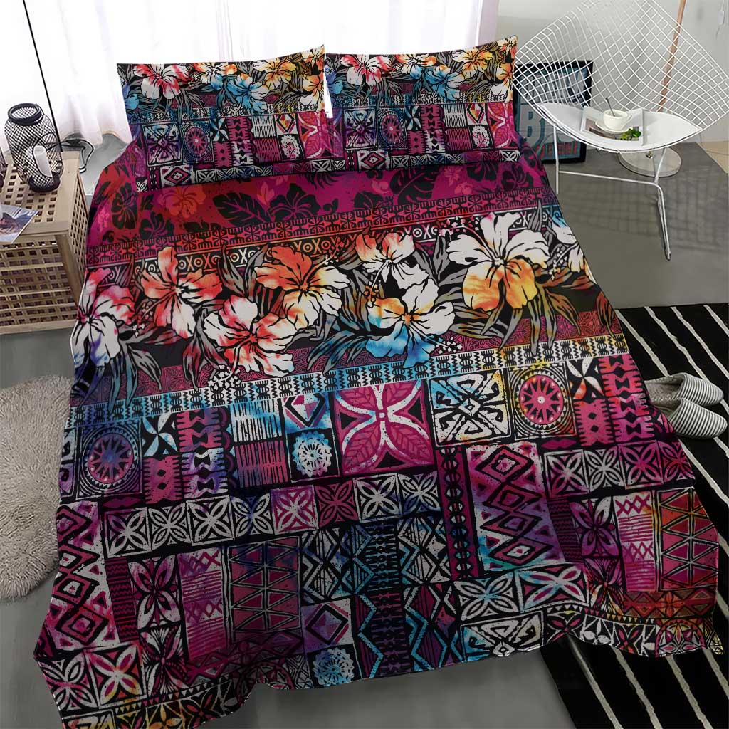 Pacific Hibiscus Tapa Tribal Vintage Bedding Set Pink Motif