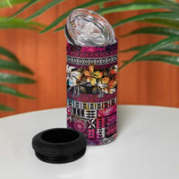 Pacific Hibiscus Tapa Tribal Vintage 4 in 1 Can Cooler Tumbler Pink Motif