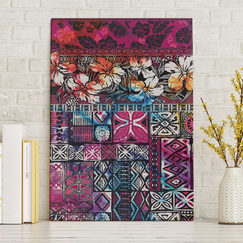 Pacific Hibiscus Tapa Tribal Vintage Canvas Wall Art Pink Motif LT9 Without Frame Pink - Polynesian Pride