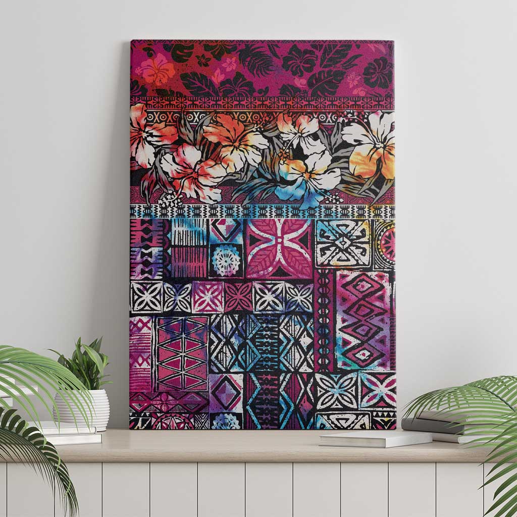 Pacific Hibiscus Tapa Tribal Vintage Canvas Wall Art Pink Motif LT9 - Polynesian Pride