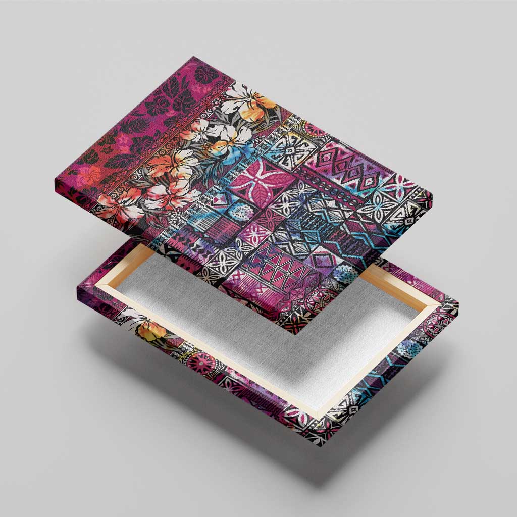 Pacific Hibiscus Tapa Tribal Vintage Canvas Wall Art Pink Motif LT9 - Polynesian Pride