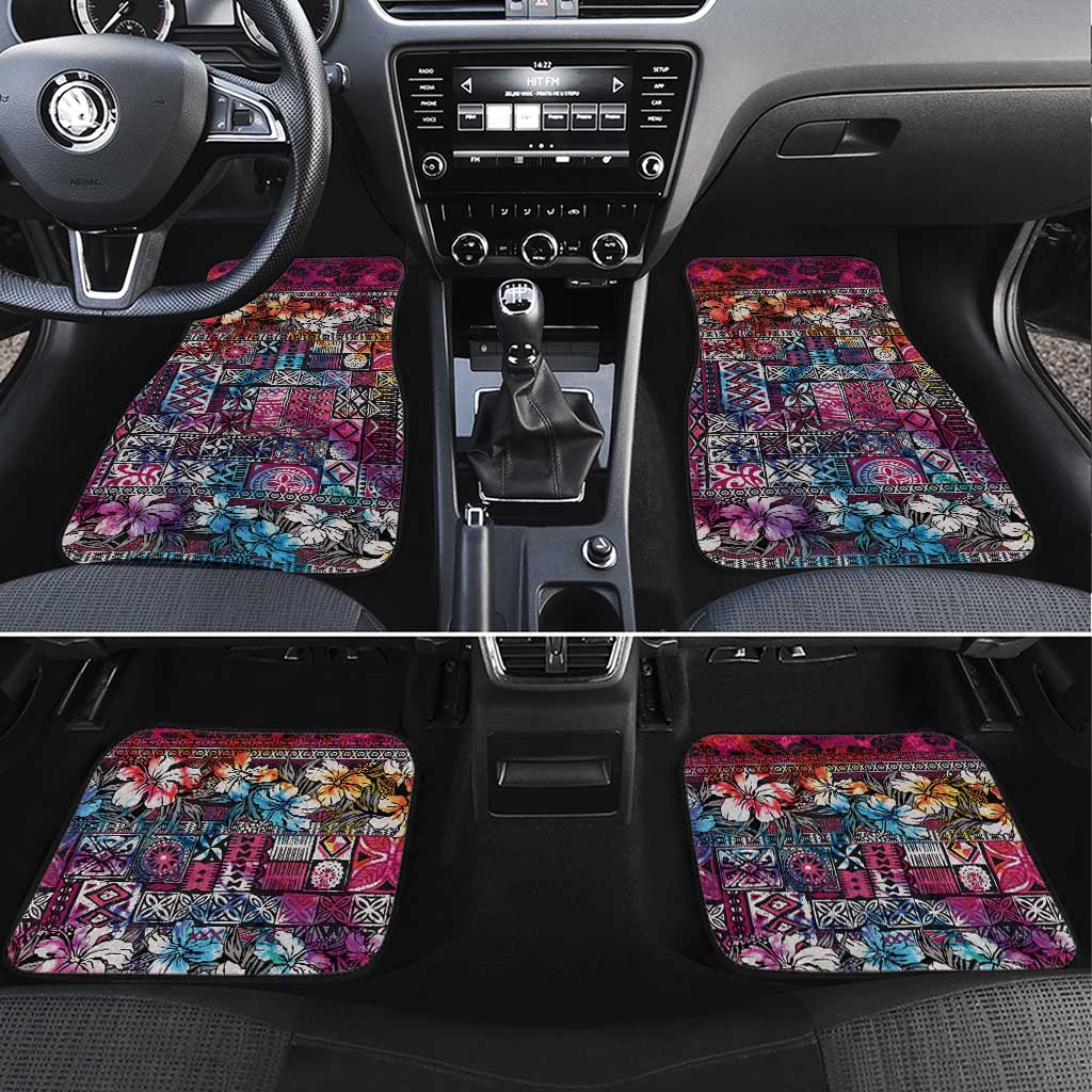 Pacific Hibiscus Tapa Tribal Vintage Car Mats Pink Motif LT9 Set 4pcs Pink - Polynesian Pride