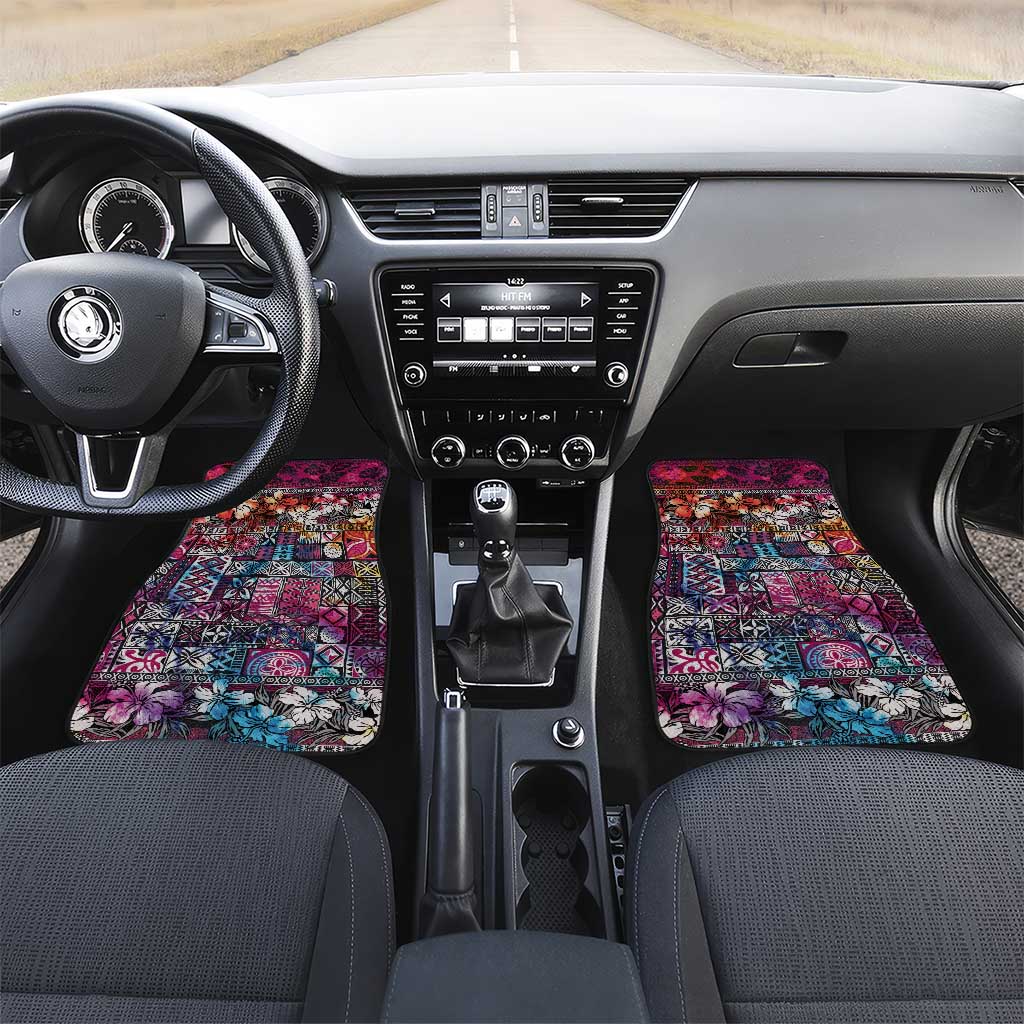 Pacific Hibiscus Tapa Tribal Vintage Car Mats Pink Motif LT9 Set 2pcs - Front Pink - Polynesian Pride