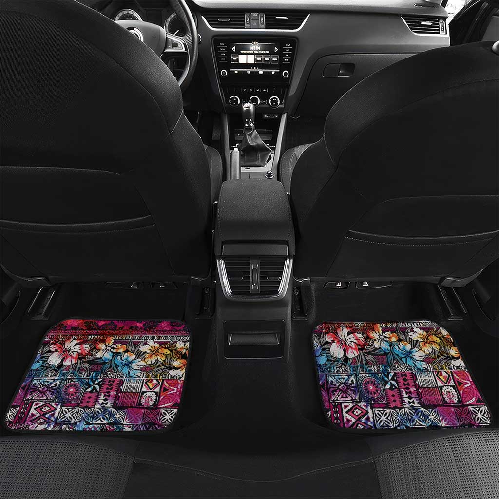 Pacific Hibiscus Tapa Tribal Vintage Car Mats Pink Motif LT9 Set 2pcs - Back Pink - Polynesian Pride