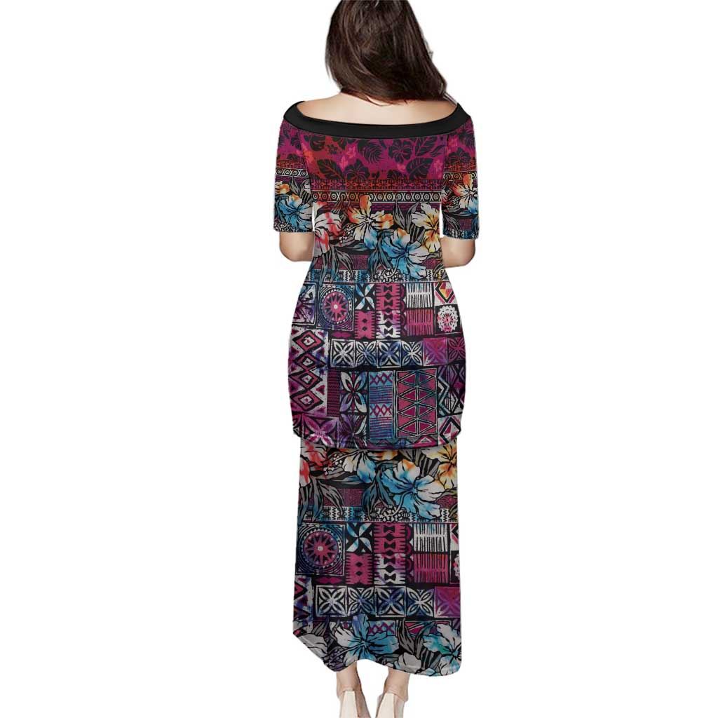 Pacific Hibiscus Tapa Tribal Vintage Family Matching Puletasi and Hawaiian Shirt Pink Motif