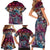 Pacific Hibiscus Tapa Tribal Vintage Family Matching Short Sleeve Bodycon Dress and Hawaiian Shirt Pink Motif