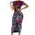 Pacific Hibiscus Tapa Tribal Vintage Family Matching Short Sleeve Bodycon Dress and Hawaiian Shirt Pink Motif