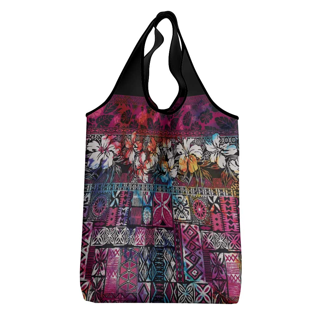 Pacific Hibiscus Tapa Tribal Vintage Grocery Bag Pink Motif LT9 - Polynesian Pride