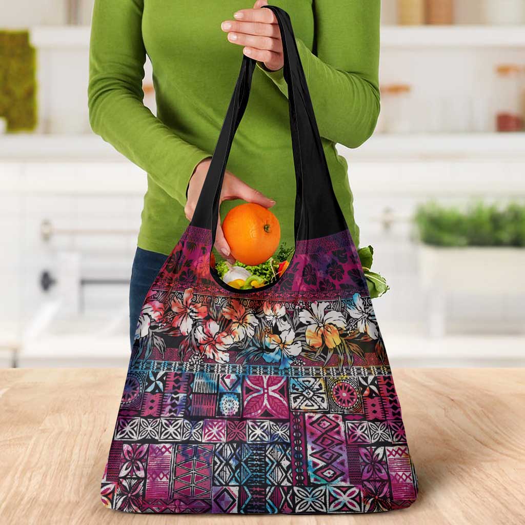 Pacific Hibiscus Tapa Tribal Vintage Grocery Bag Pink Motif LT9 - Polynesian Pride