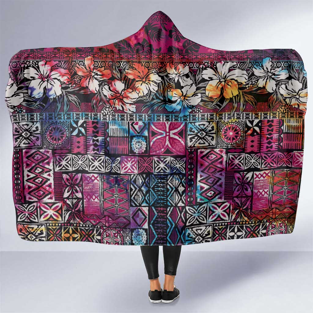 Pacific Hibiscus Tapa Tribal Vintage Hooded Blanket Pink Motif LT9 One Size Pink - Polynesian Pride