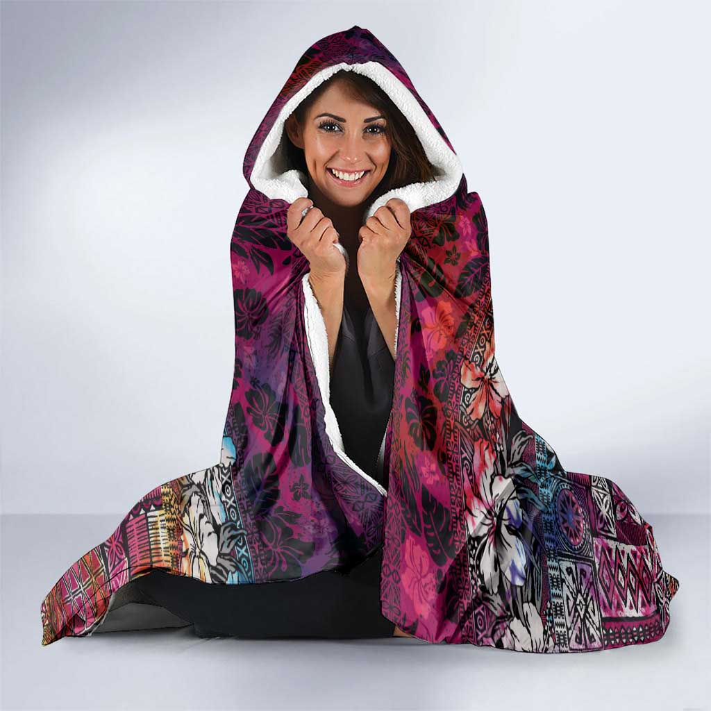 Pacific Hibiscus Tapa Tribal Vintage Hooded Blanket Pink Motif LT9 - Polynesian Pride