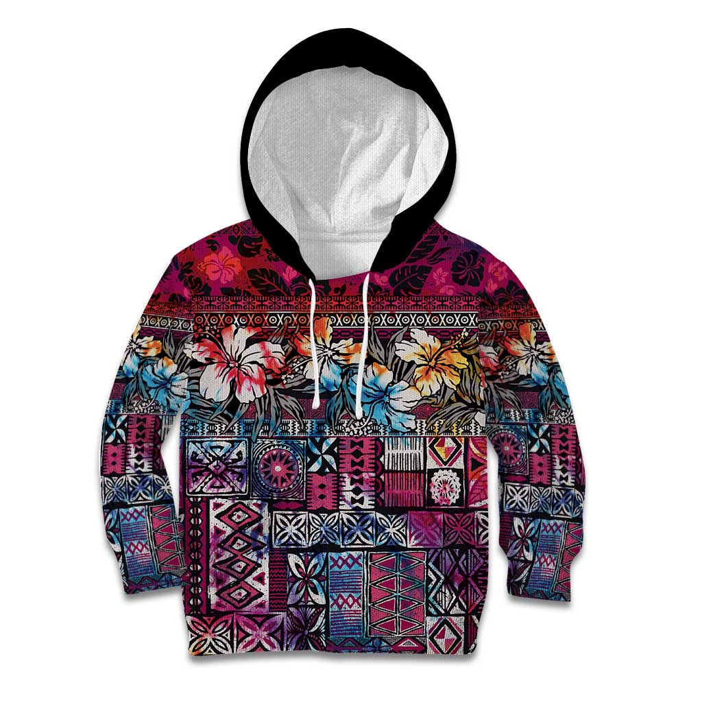 Pacific Hibiscus Tapa Tribal Vintage Kid Hoodie Pink Motif