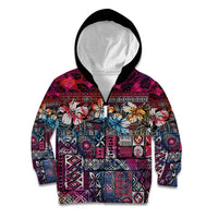 Pacific Hibiscus Tapa Tribal Vintage Kid Hoodie Pink Motif