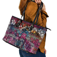 Pacific Hibiscus Tapa Tribal Vintage Leather Tote Bag Pink Motif LT9 - Polynesian Pride