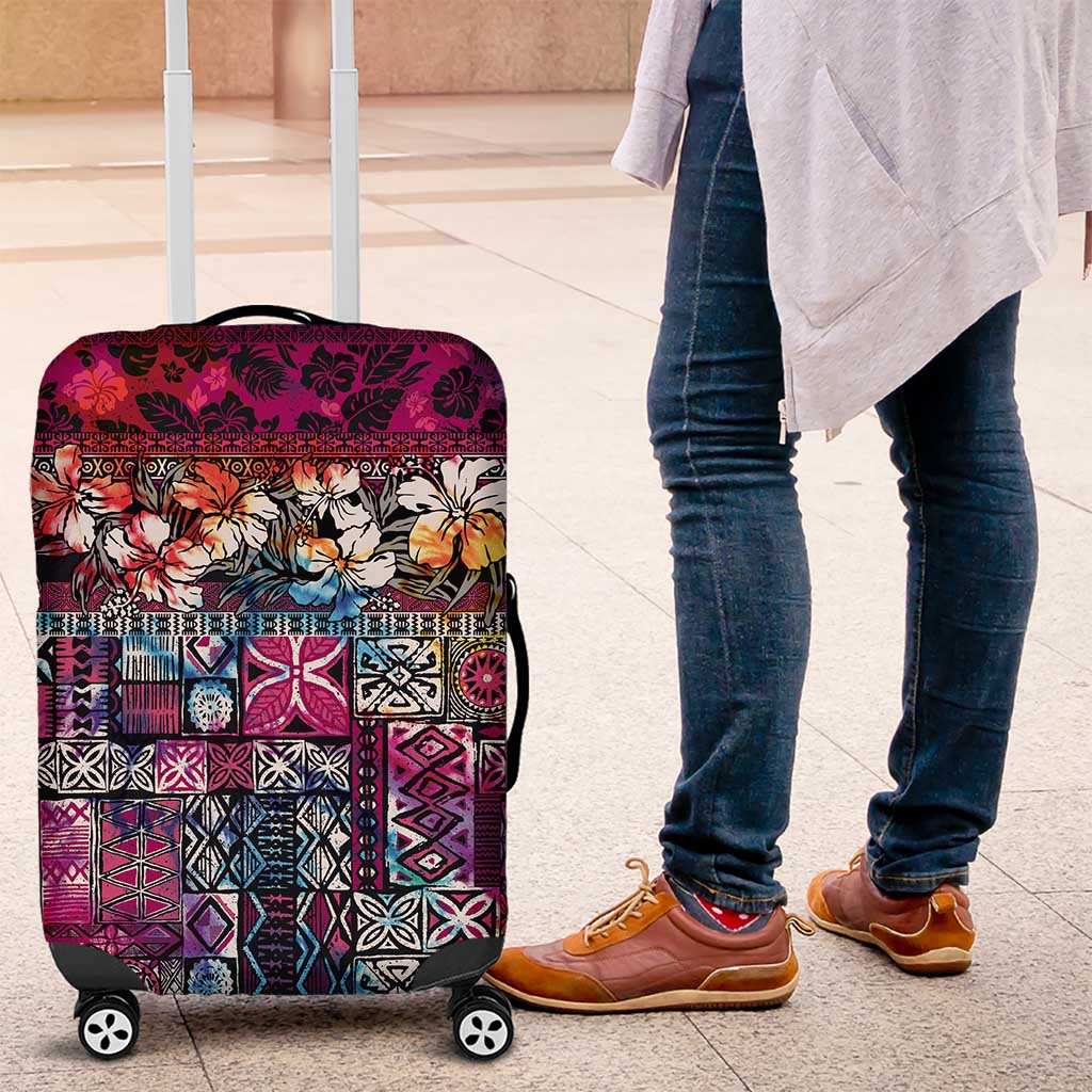 Pacific Hibiscus Tapa Tribal Vintage Luggage Cover Pink Motif