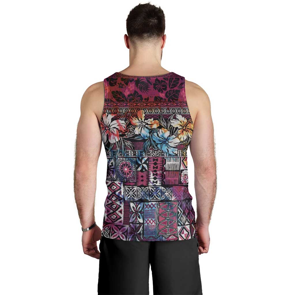 Pacific Hibiscus Tapa Tribal Vintage Men Tank Top Pink Motif LT9 - Polynesian Pride