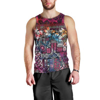 Pacific Hibiscus Tapa Tribal Vintage Men Tank Top Pink Motif LT9 - Polynesian Pride