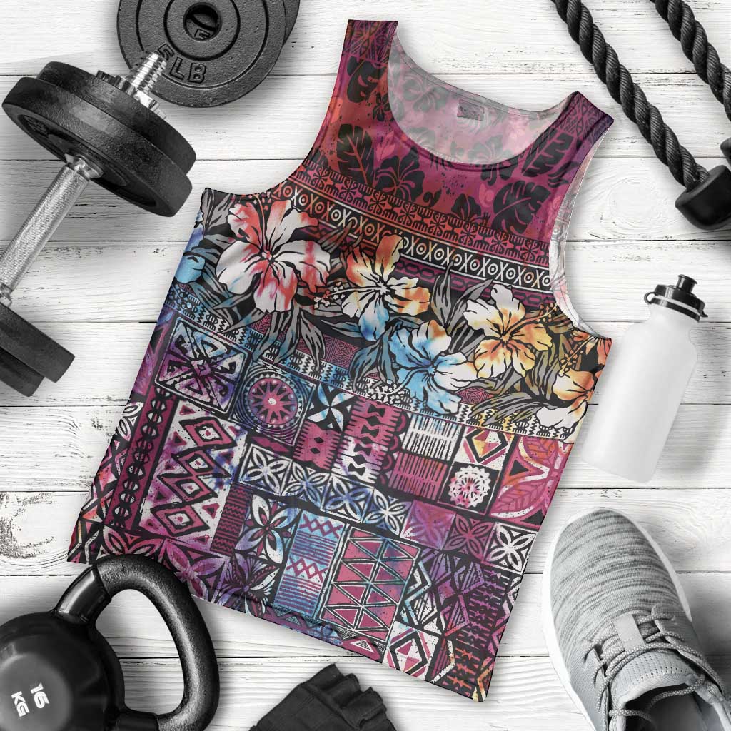 Pacific Hibiscus Tapa Tribal Vintage Men Tank Top Pink Motif LT9 - Polynesian Pride