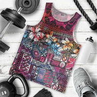Pacific Hibiscus Tapa Tribal Vintage Men Tank Top Pink Motif LT9 - Polynesian Pride