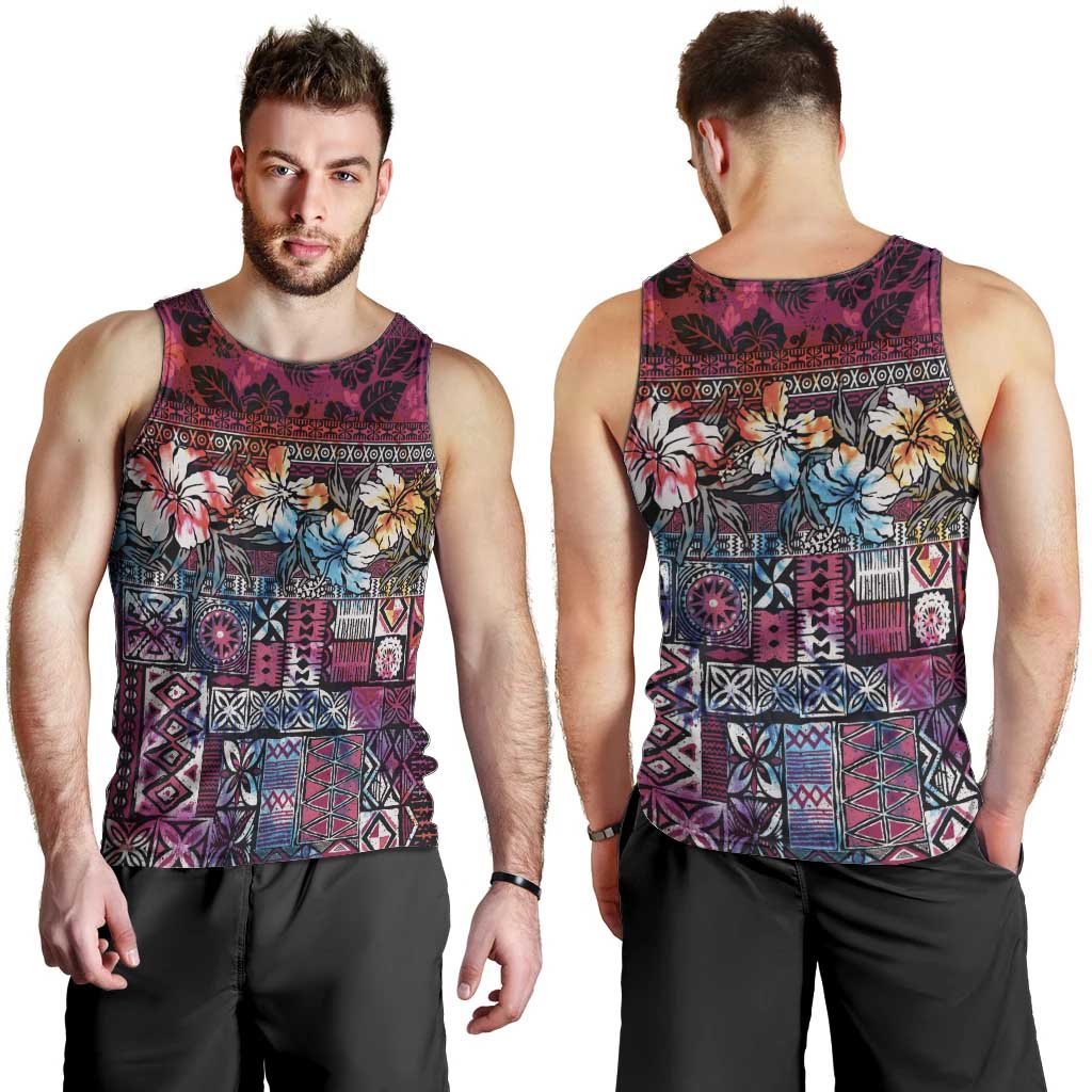 Pacific Hibiscus Tapa Tribal Vintage Men Tank Top Pink Motif LT9 - Polynesian Pride